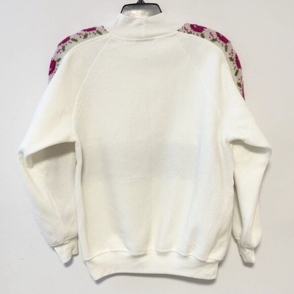Vintage Justin Allen Knit Roses Women Fleece Cream Long Sleeve Sweatshirt Small - Picture 4 of 11